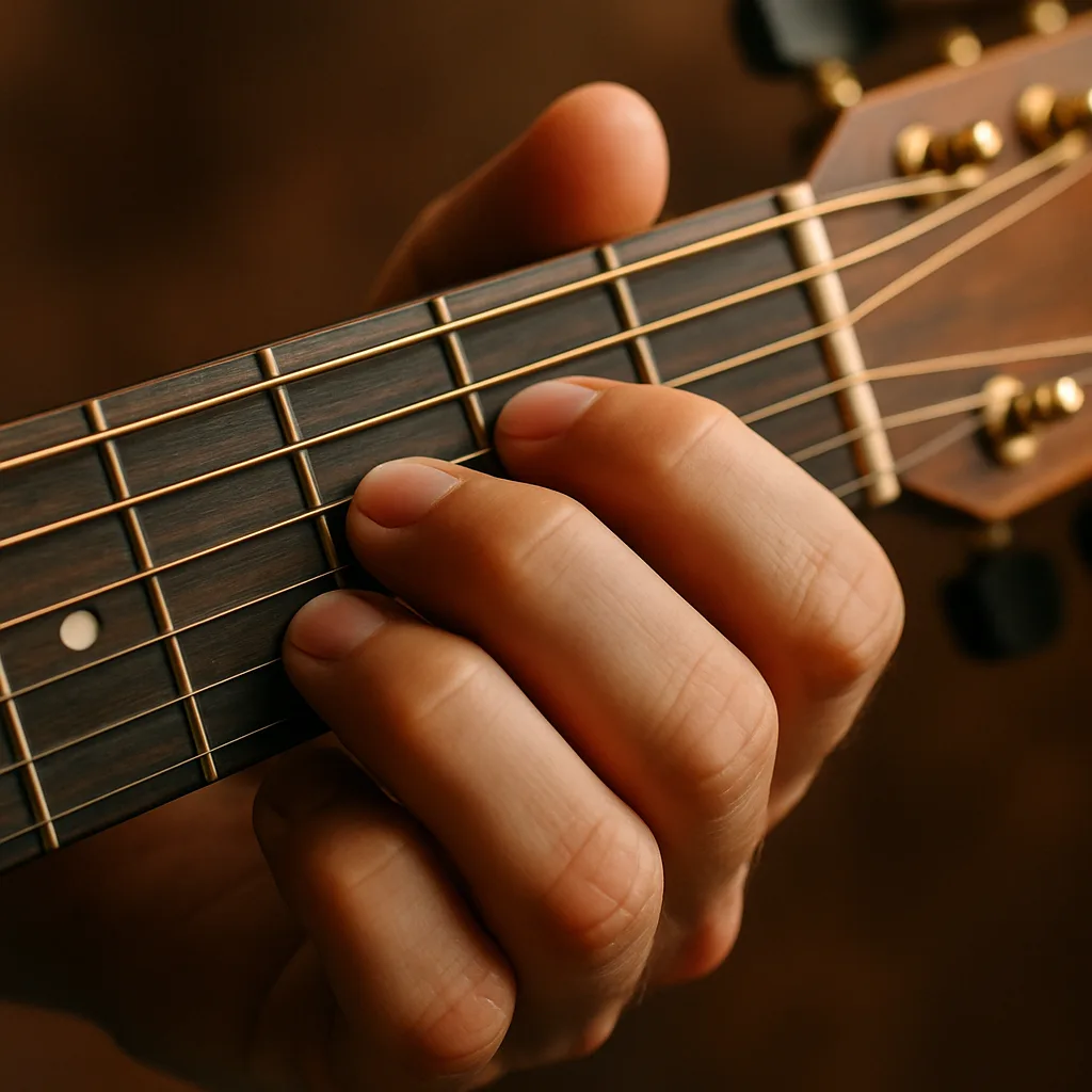 Fingers forming a basic guitar chord